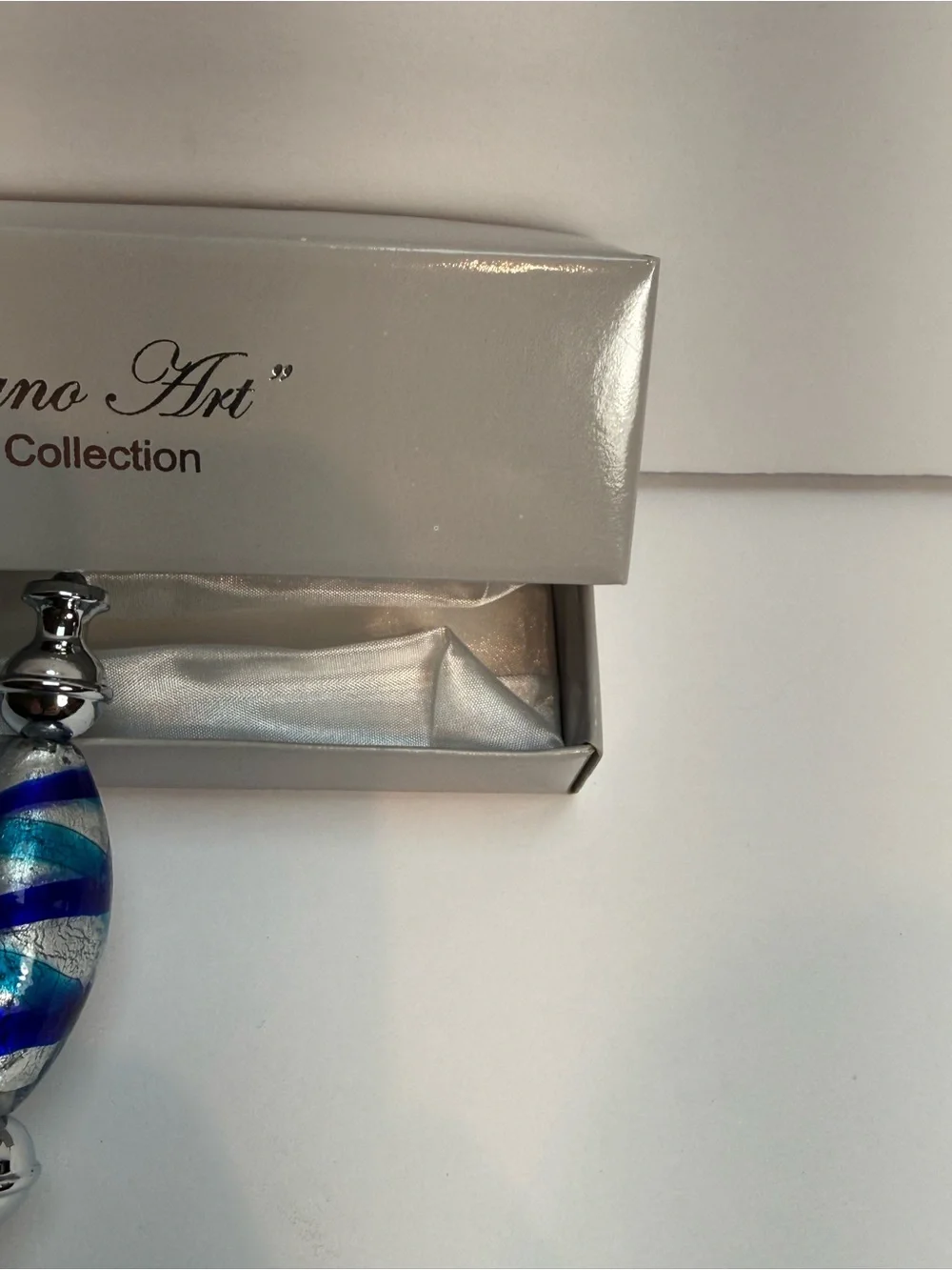 Murano Art Deco Collection Hand Held Bottle Opener Blue Silver With Box